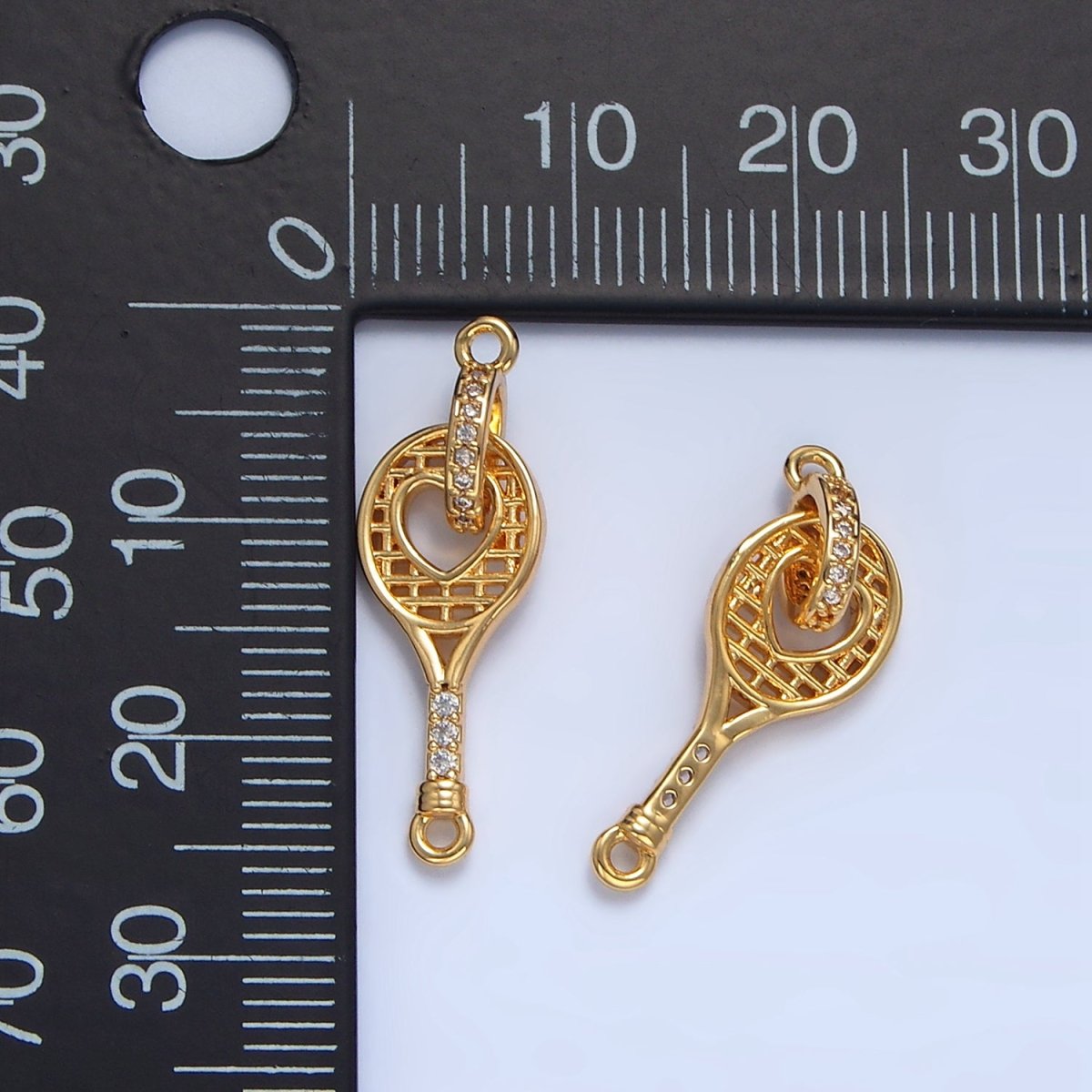 24K Gold Filled Micro Paved CZ Racket Open Heart Connector | G500