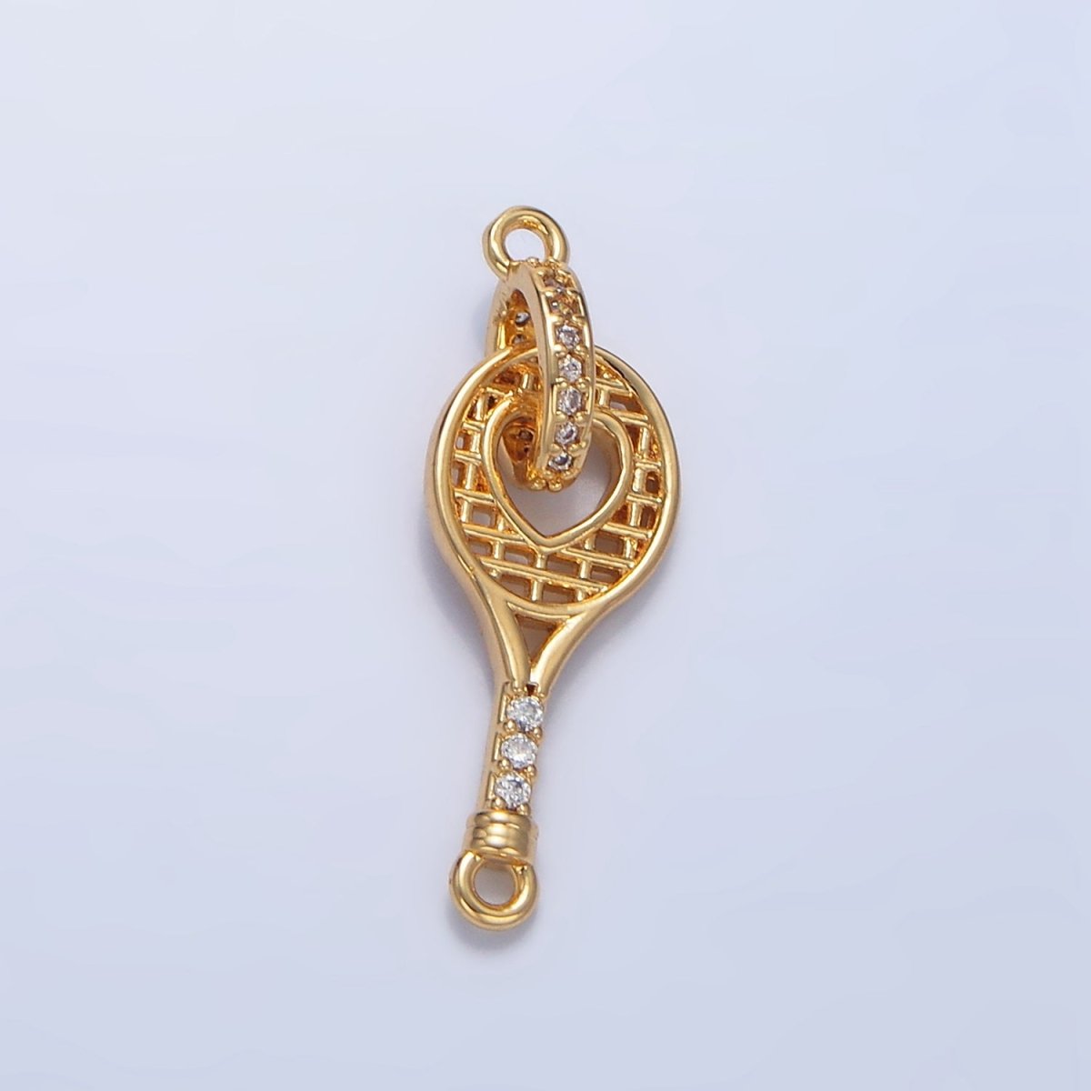 24K Gold Filled Micro Paved CZ Racket Open Heart Connector | G500