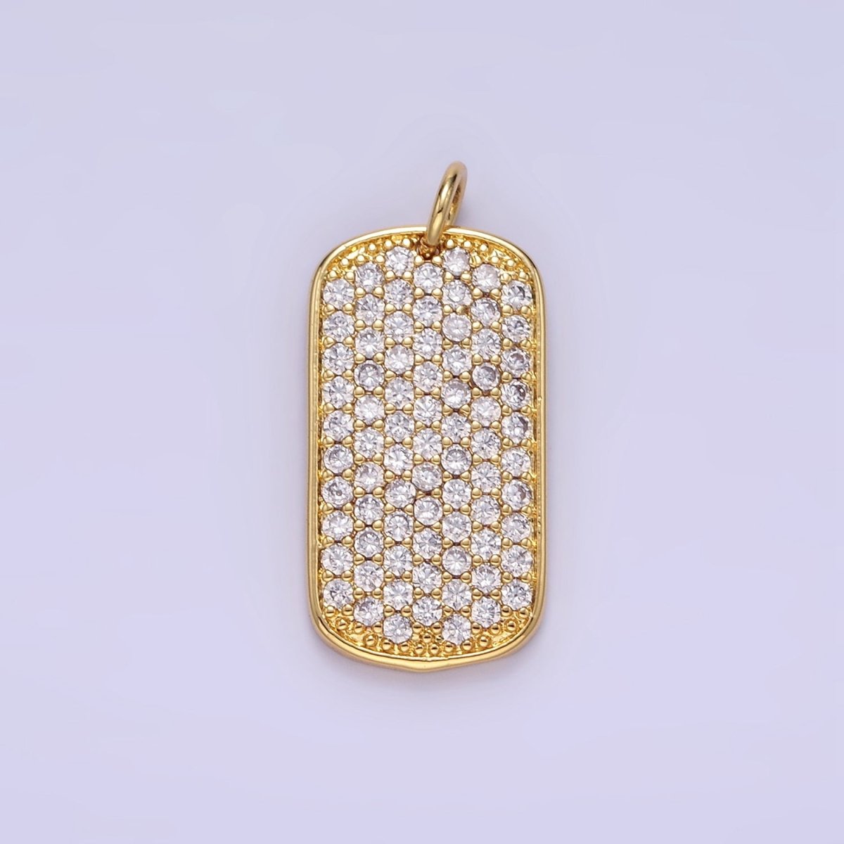 24K Gold Filled Micro Paved CZ Rectangular Tag Charm | E346