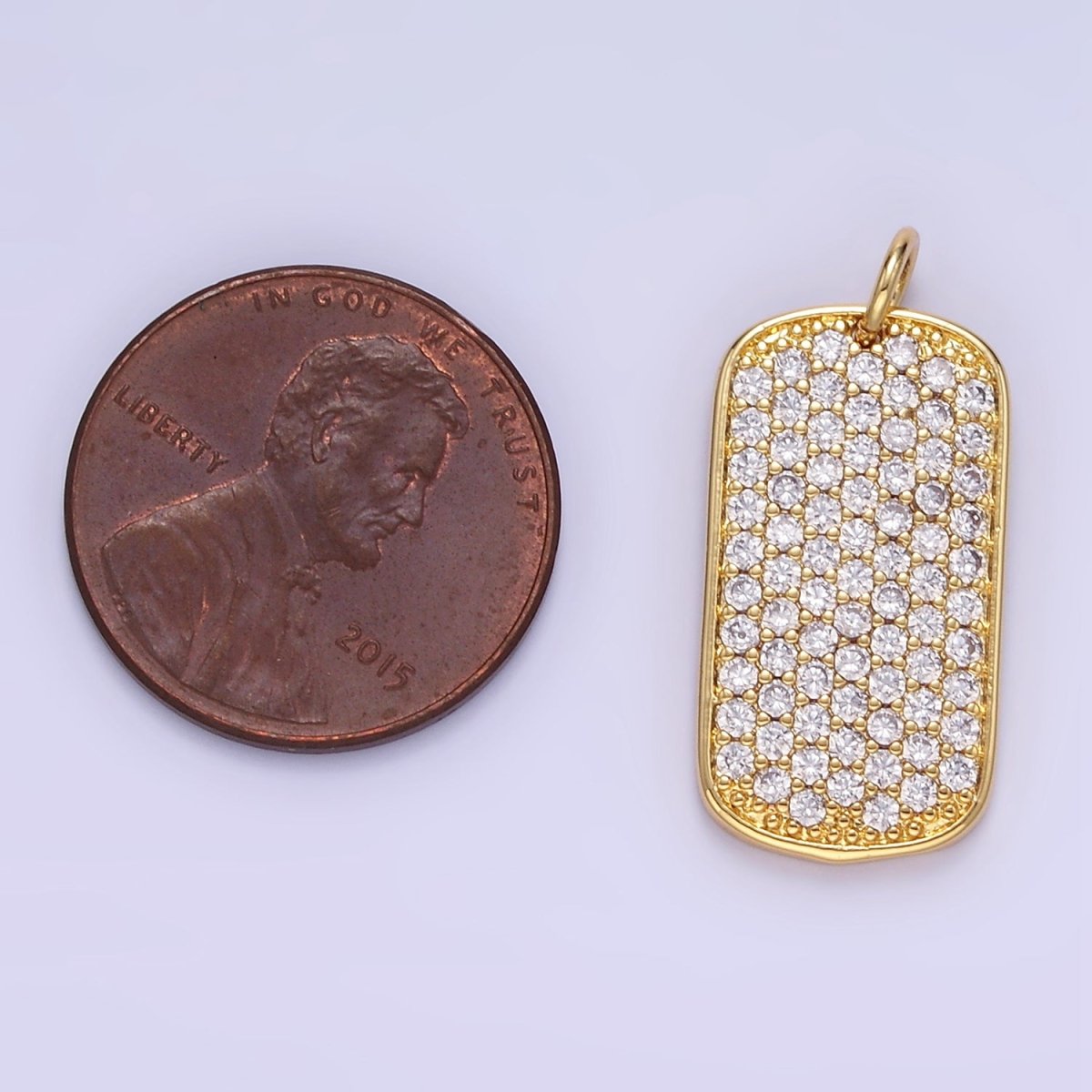 24K Gold Filled Micro Paved CZ Rectangular Tag Charm | E346