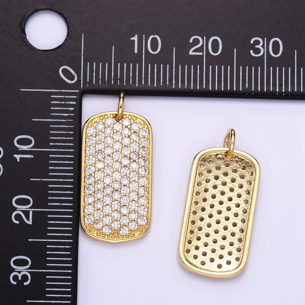24K Gold Filled Micro Paved CZ Rectangular Tag Charm | E346