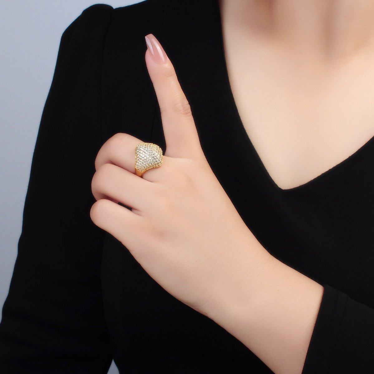 24K Gold Filled Micro Paved CZ Rhombus Dome Ring | U328