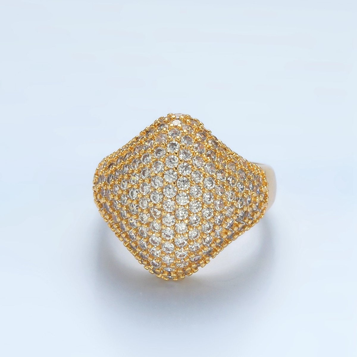 24K Gold Filled Micro Paved CZ Rhombus Dome Ring | U328