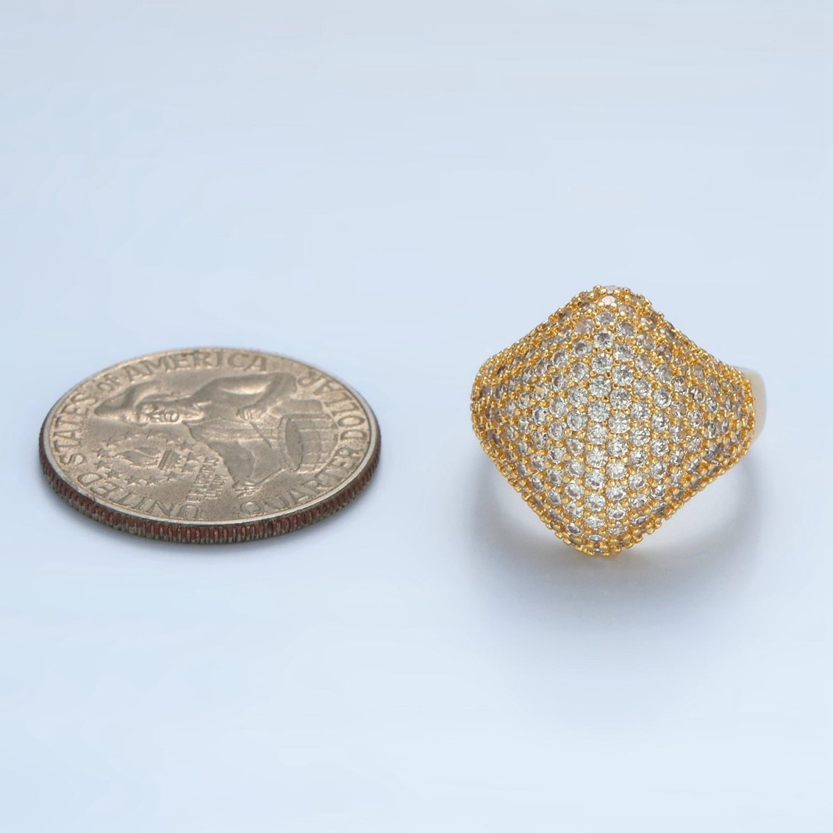 24K Gold Filled Micro Paved CZ Rhombus Dome Ring | U328