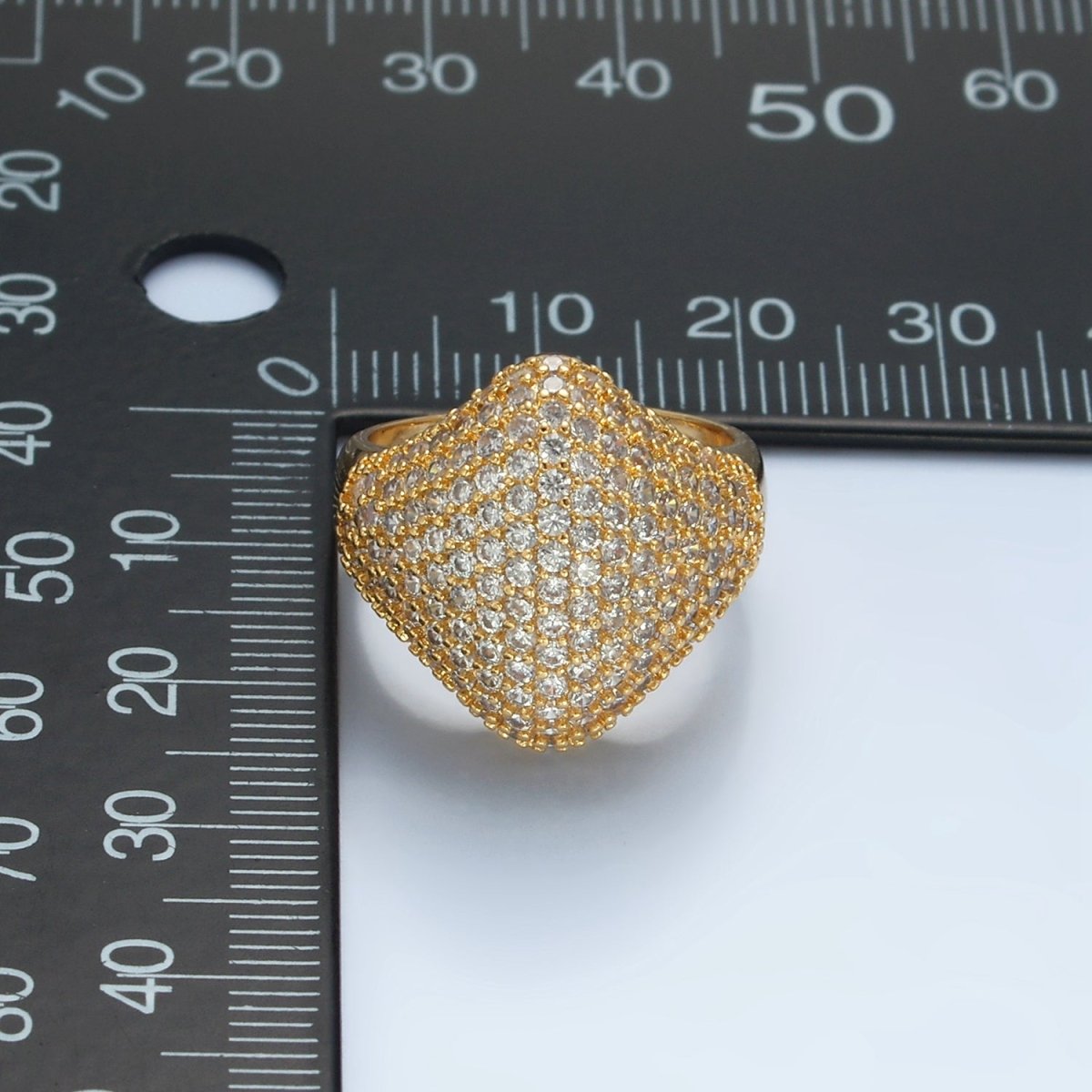 24K Gold Filled Micro Paved CZ Rhombus Dome Ring | U328