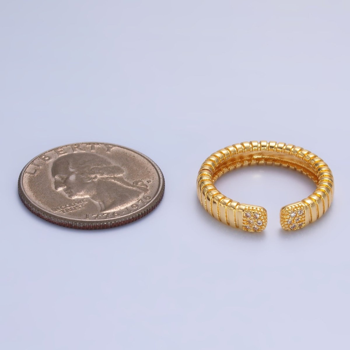 24K Gold Filled Micro Paved CZ Ribbed Claw Ring in Gold & Silver | O482 O483