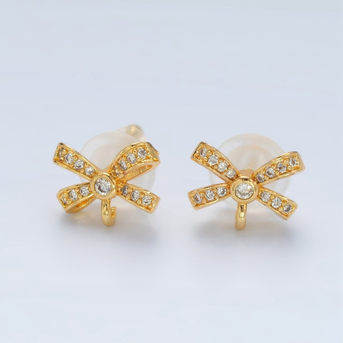 24K Gold Filled Micro Paved CZ Ribbon Bow Open Loop Drop Stud Earrings | Z833