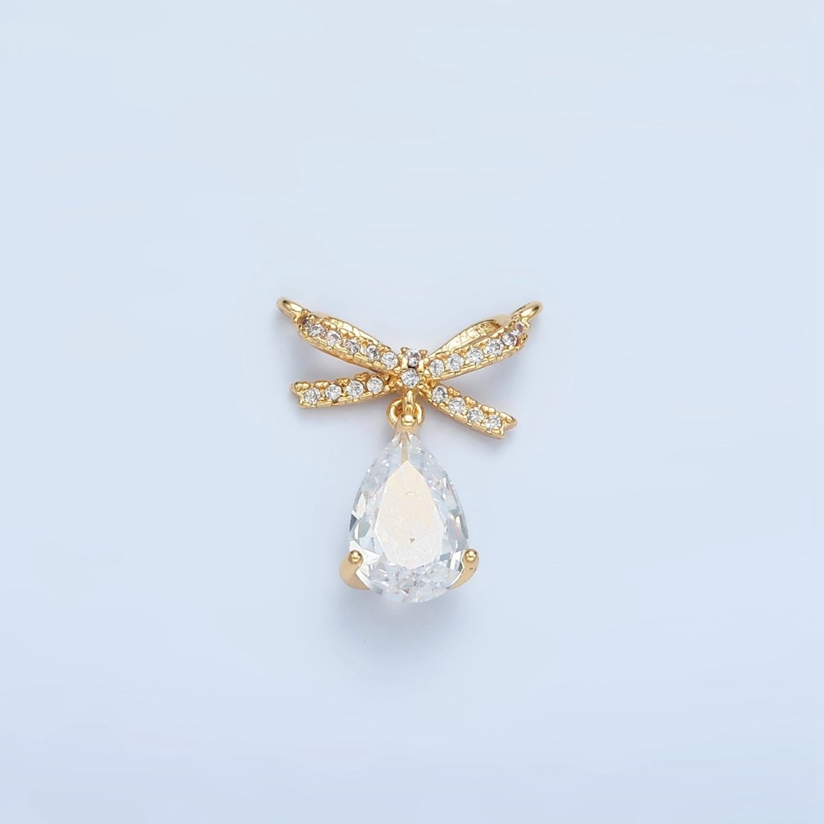 24K Gold Filled Micro Paved CZ Ribbon Bow Teardrop CZ Drop Connector | F239
