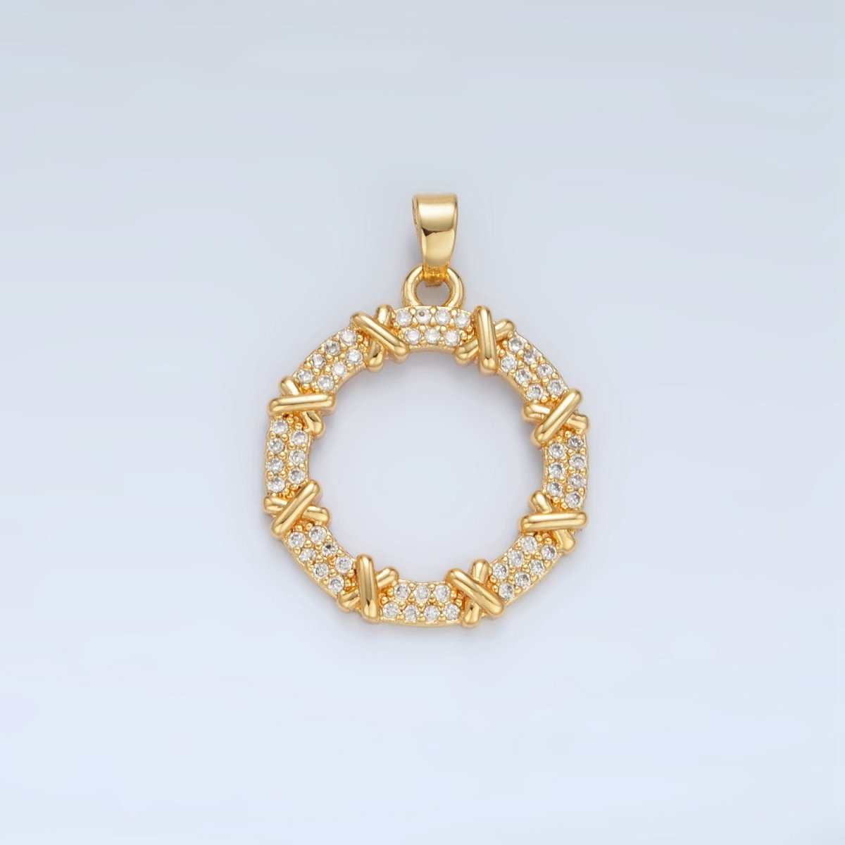 24K Gold Filled Micro Paved CZ Rope Tied Open Round Pendant | AA894