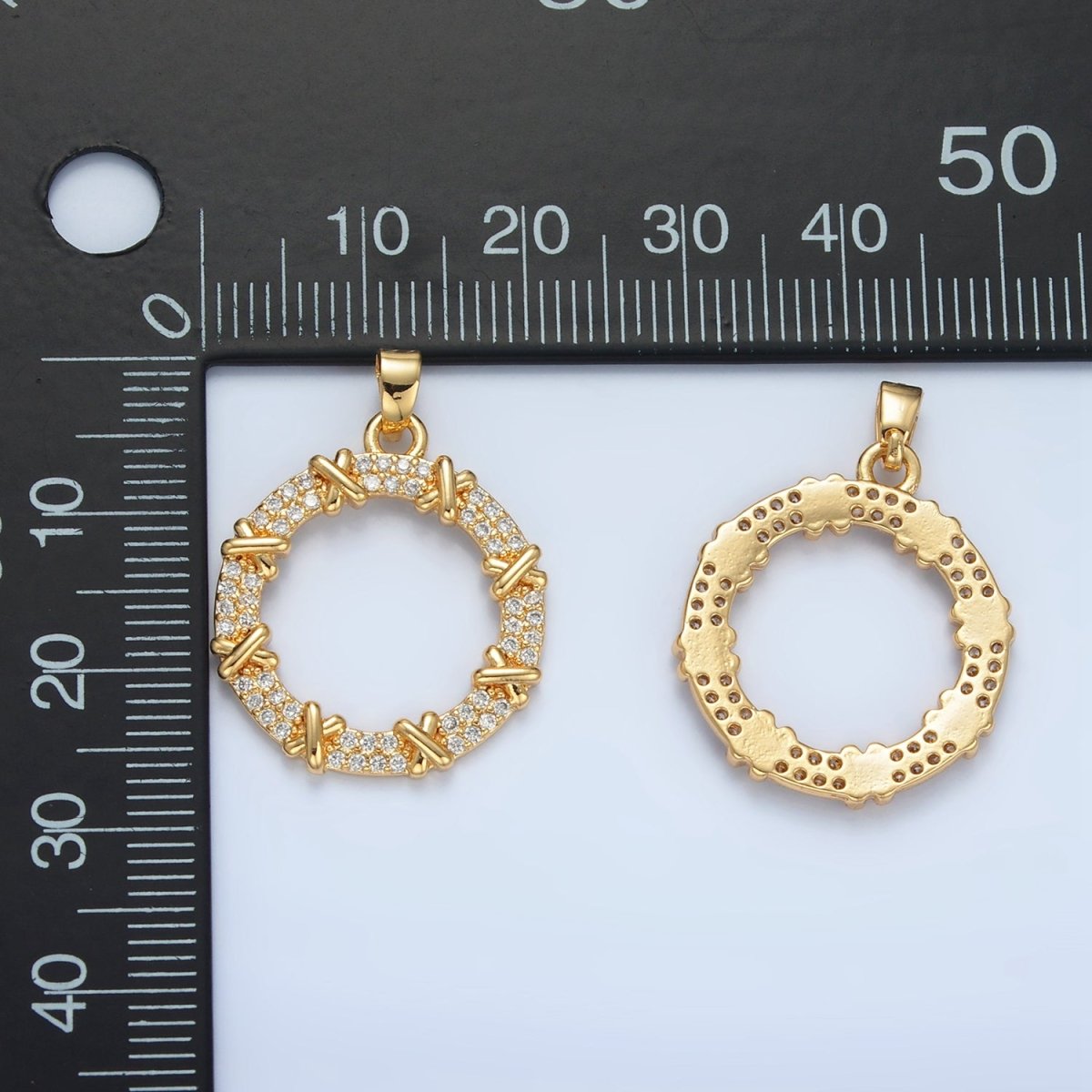 24K Gold Filled Micro Paved CZ Rope Tied Open Round Pendant | AA894