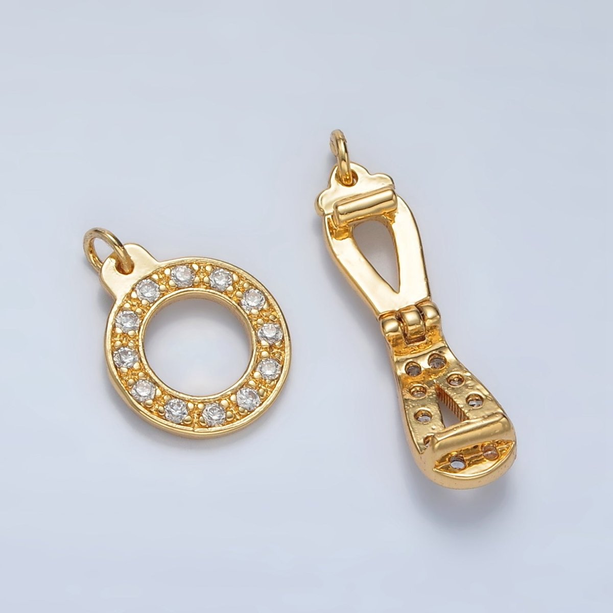 24K Gold Filled Micro Paved CZ Round Curved Snap Latch Closure Findings Set | Z855