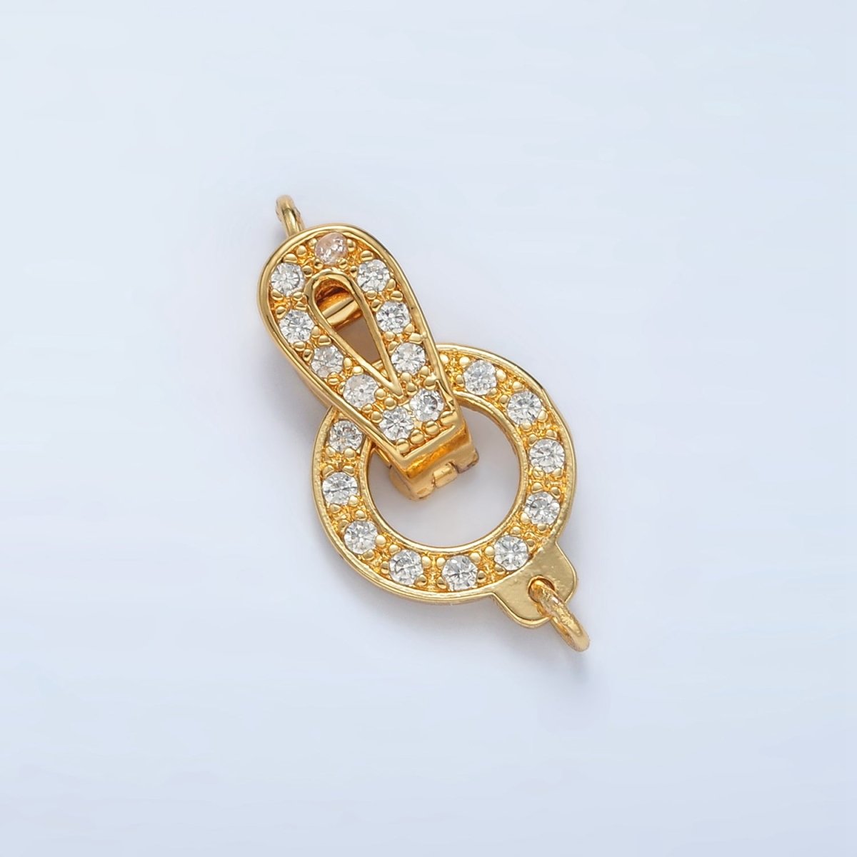 24K Gold Filled Micro Paved CZ Round Curved Snap Latch Closure Findings Set | Z855