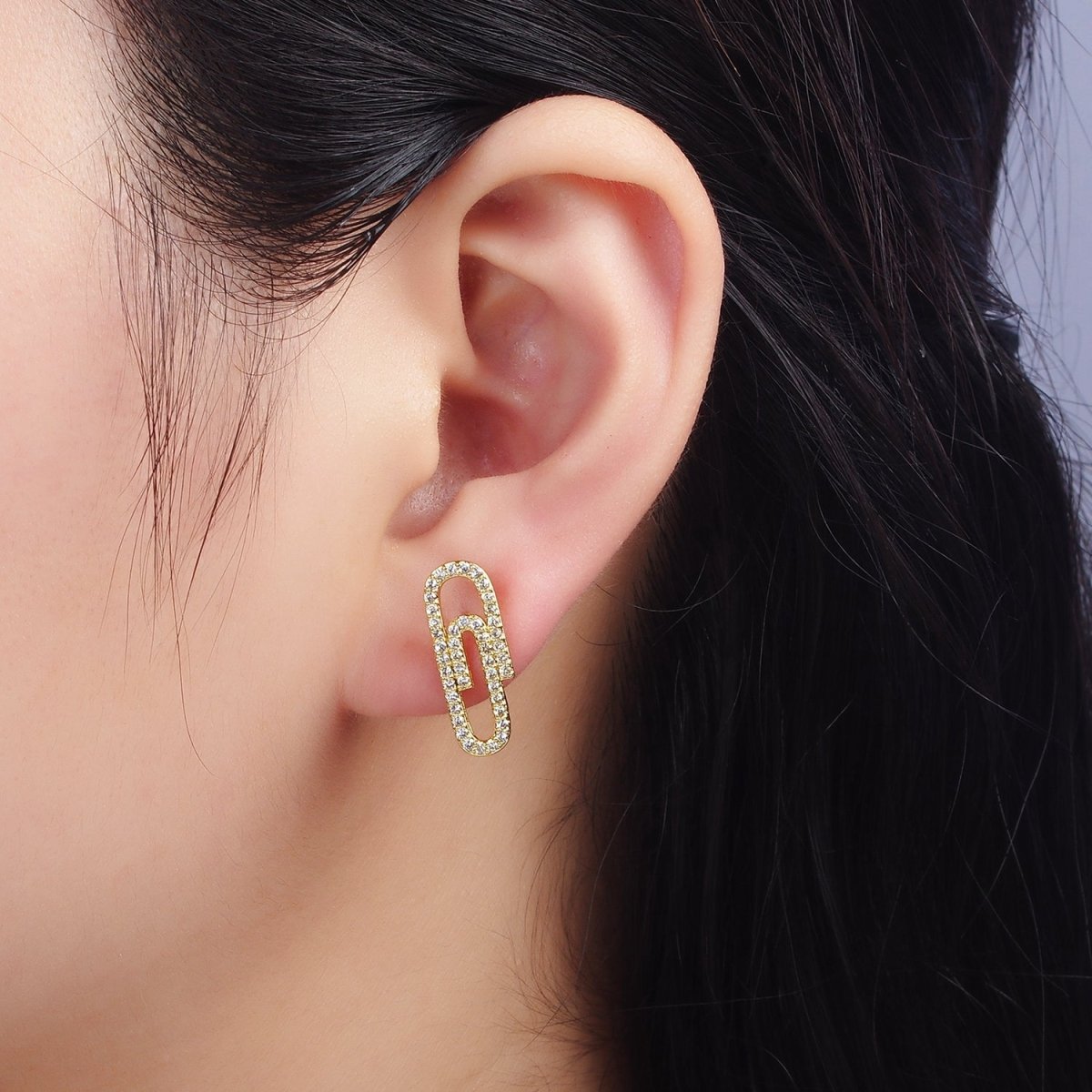 24K Gold Filled Micro Paved CZ Safety Pin Stud Earrings | P533