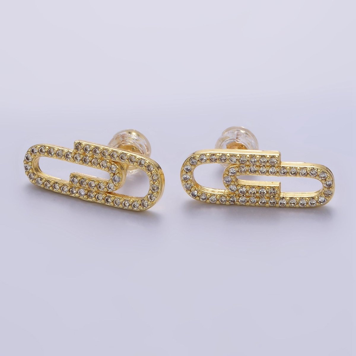 24K Gold Filled Micro Paved CZ Safety Pin Stud Earrings | P533