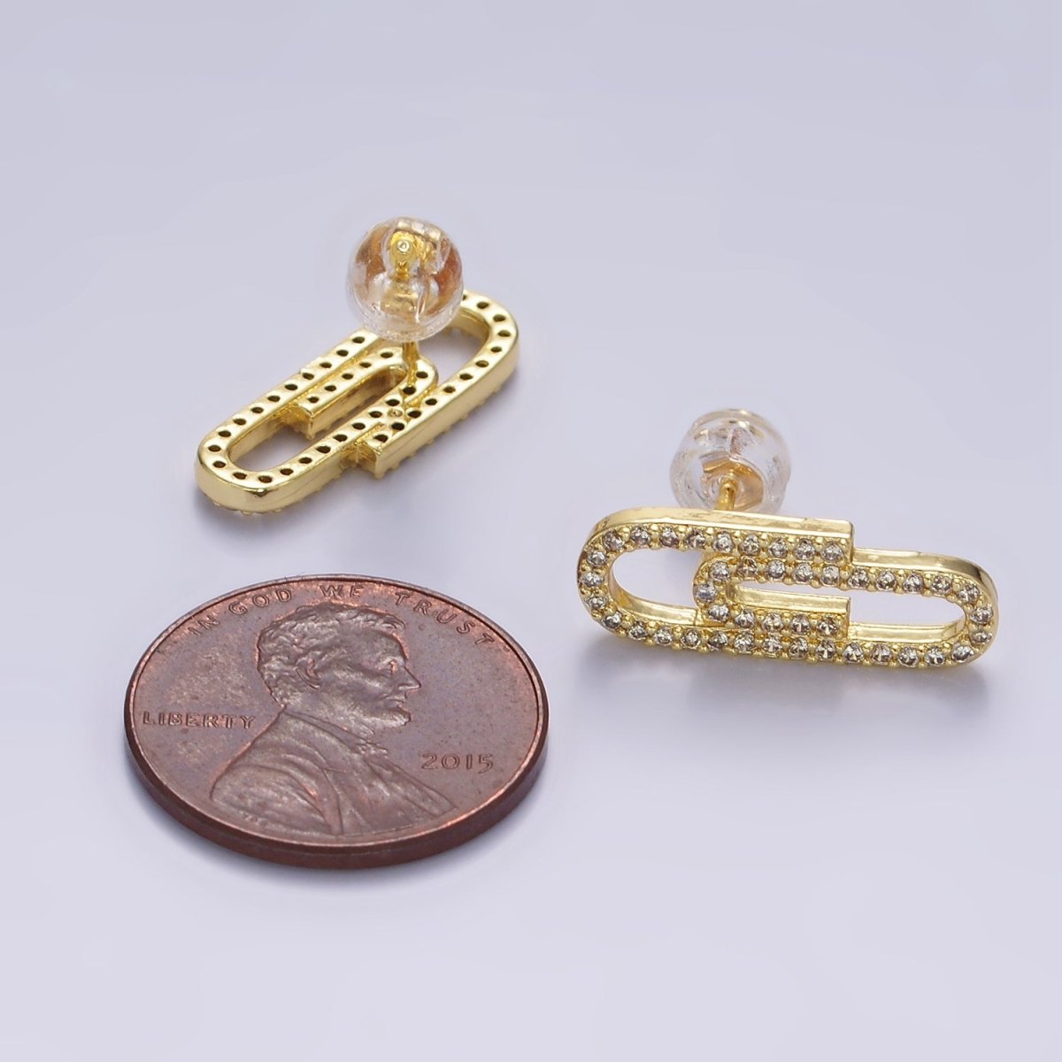 24K Gold Filled Micro Paved CZ Safety Pin Stud Earrings | P533