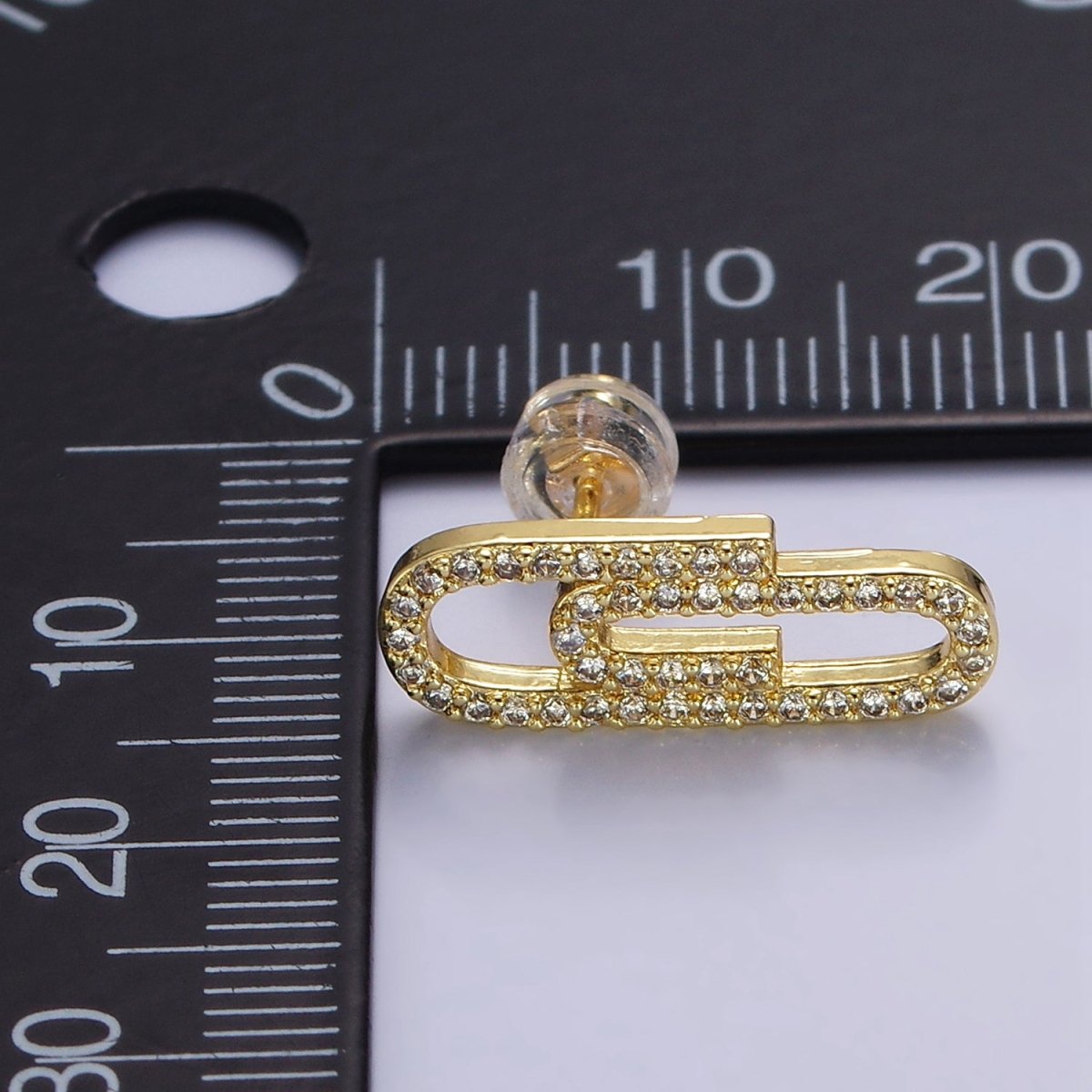 24K Gold Filled Micro Paved CZ Safety Pin Stud Earrings | P533