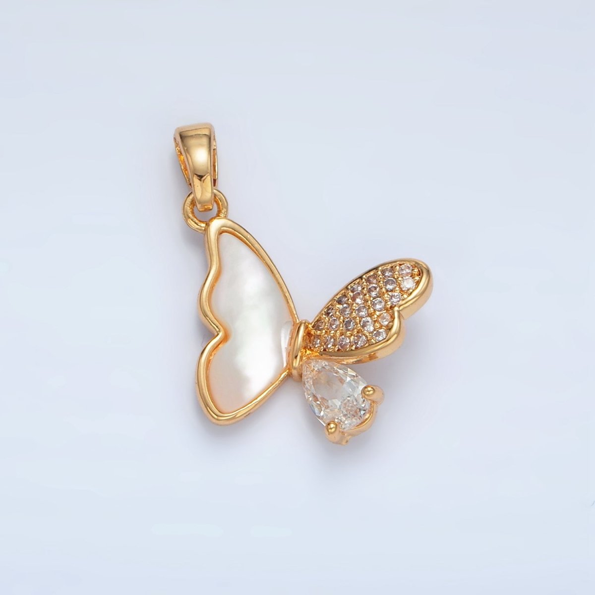 24K Gold Filled Micro Paved CZ Shell Pearl Pendant | AA1518