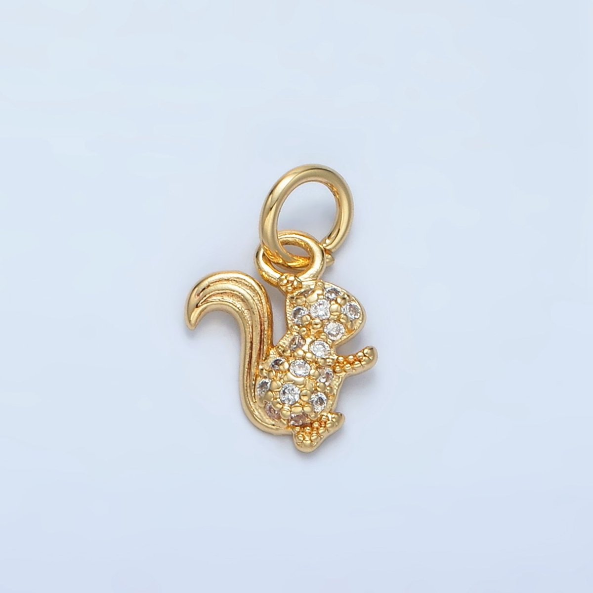 24K Gold Filled Micro Paved CZ Squirrel Rodent Animal Mini Charm | X296