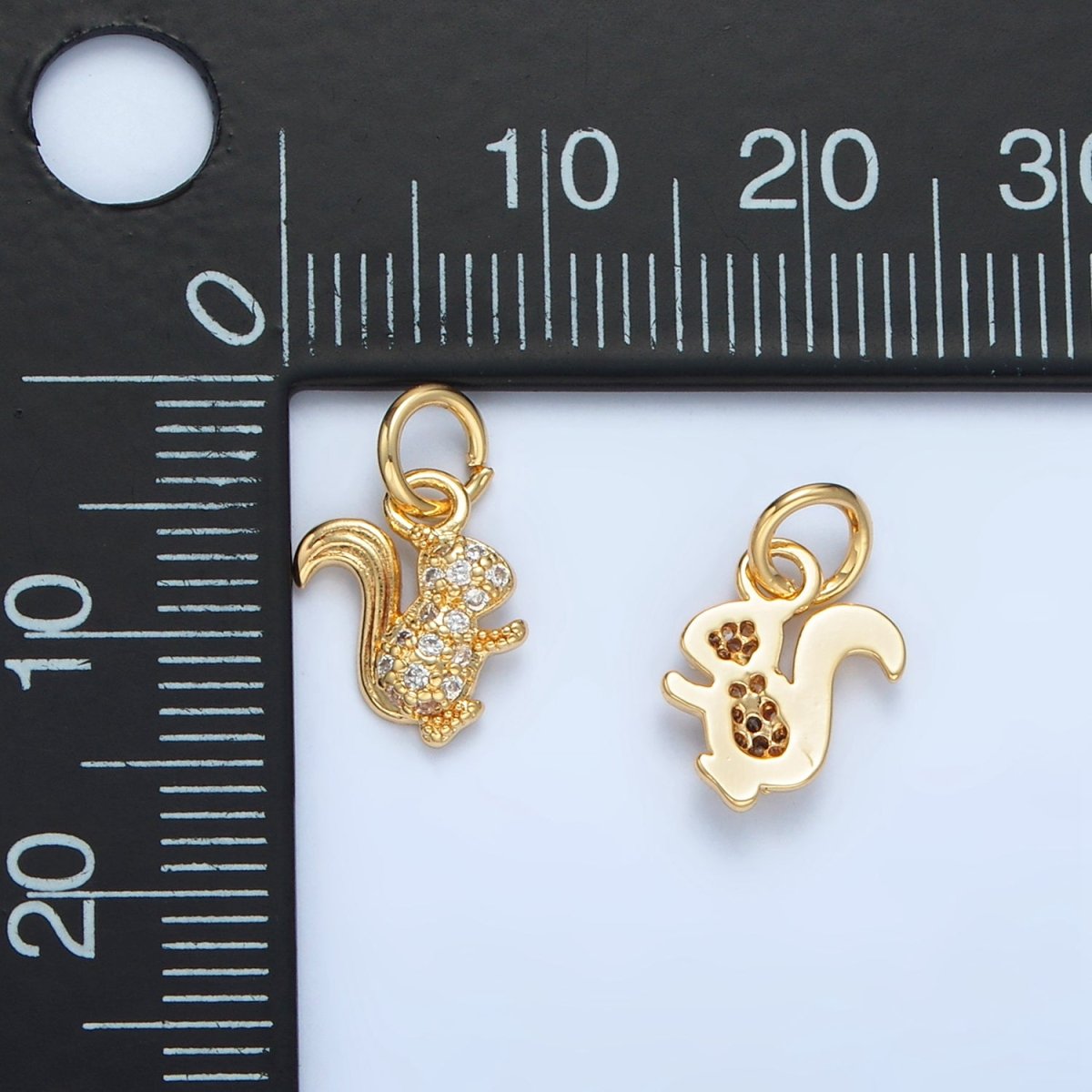 24K Gold Filled Micro Paved CZ Squirrel Rodent Animal Mini Charm | X296
