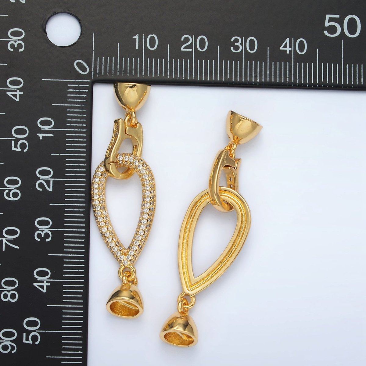 24K Gold Filled Micro Paved CZ Teardrop with Snap Lock Latch Closure Findings Set | Z829