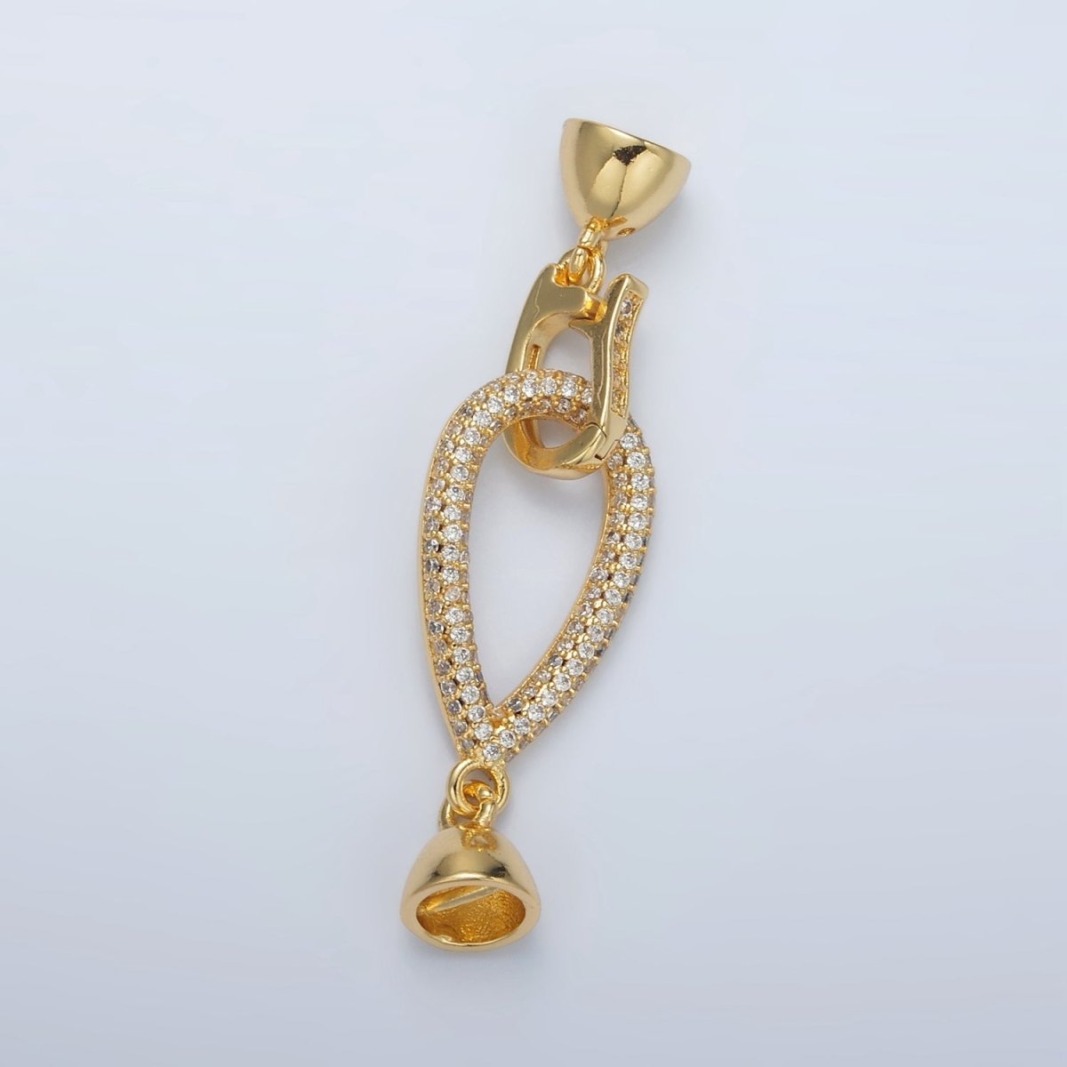 24K Gold Filled Micro Paved CZ Teardrop with Snap Lock Latch Closure Findings Set | Z829