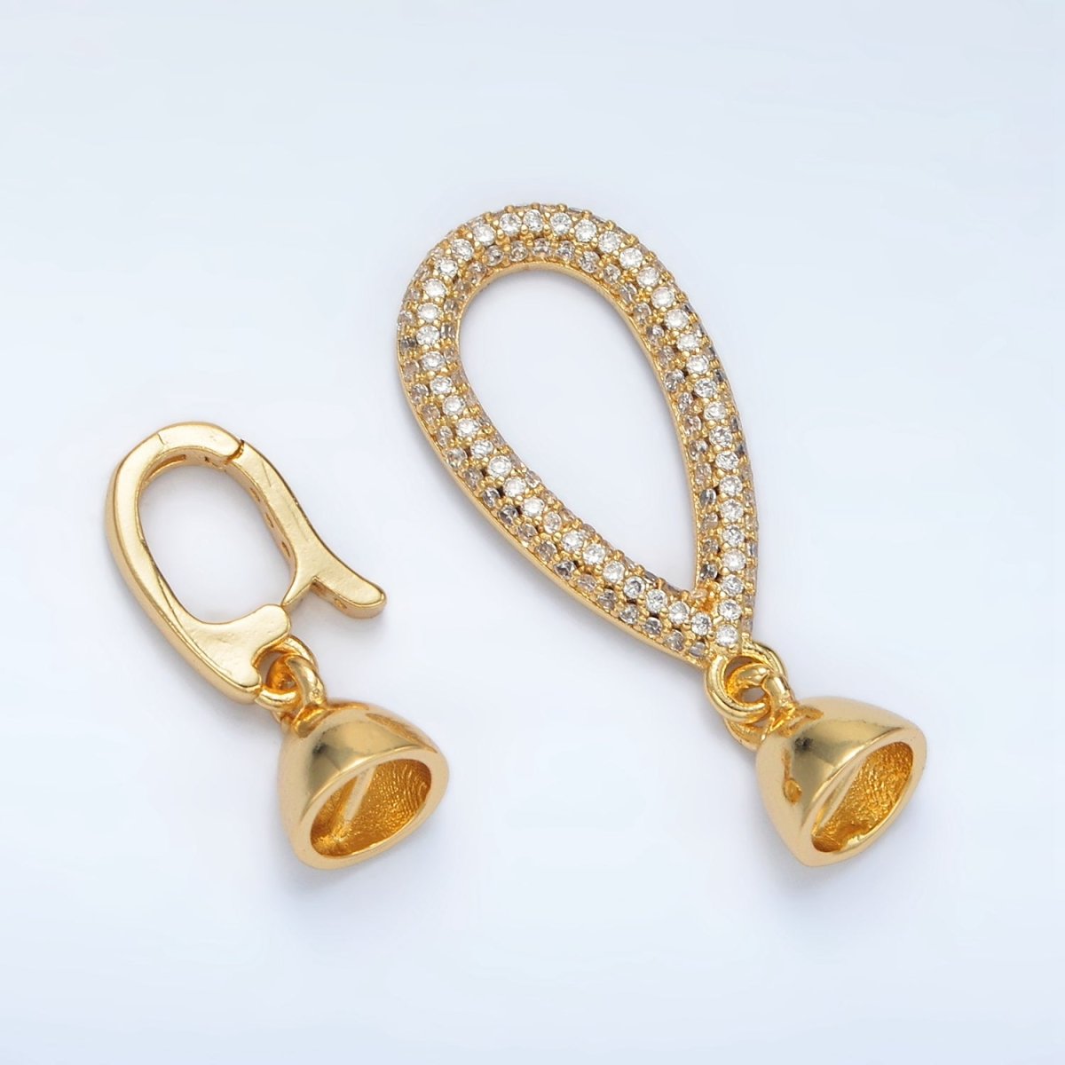 24K Gold Filled Micro Paved CZ Teardrop with Snap Lock Latch Closure Findings Set | Z829