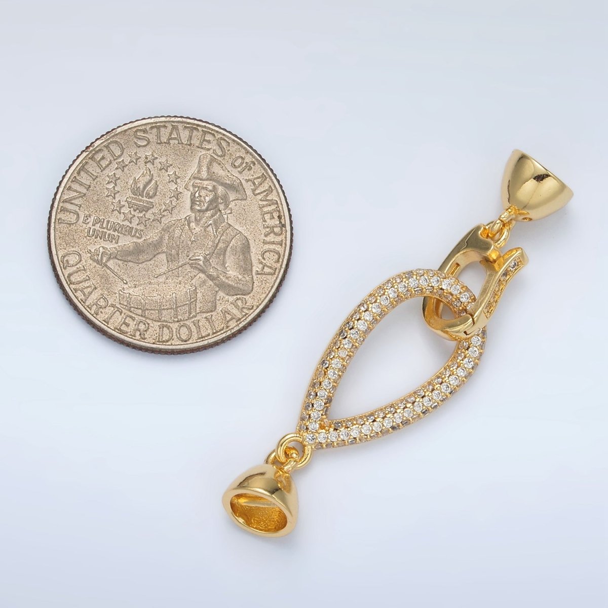 24K Gold Filled Micro Paved CZ Teardrop with Snap Lock Latch Closure Findings Set | Z829