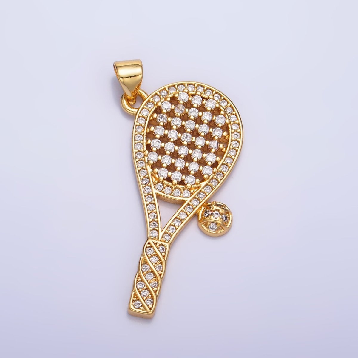 24K Gold Filled Micro Paved CZ Tennis Racket Ball Pendant | AA1066