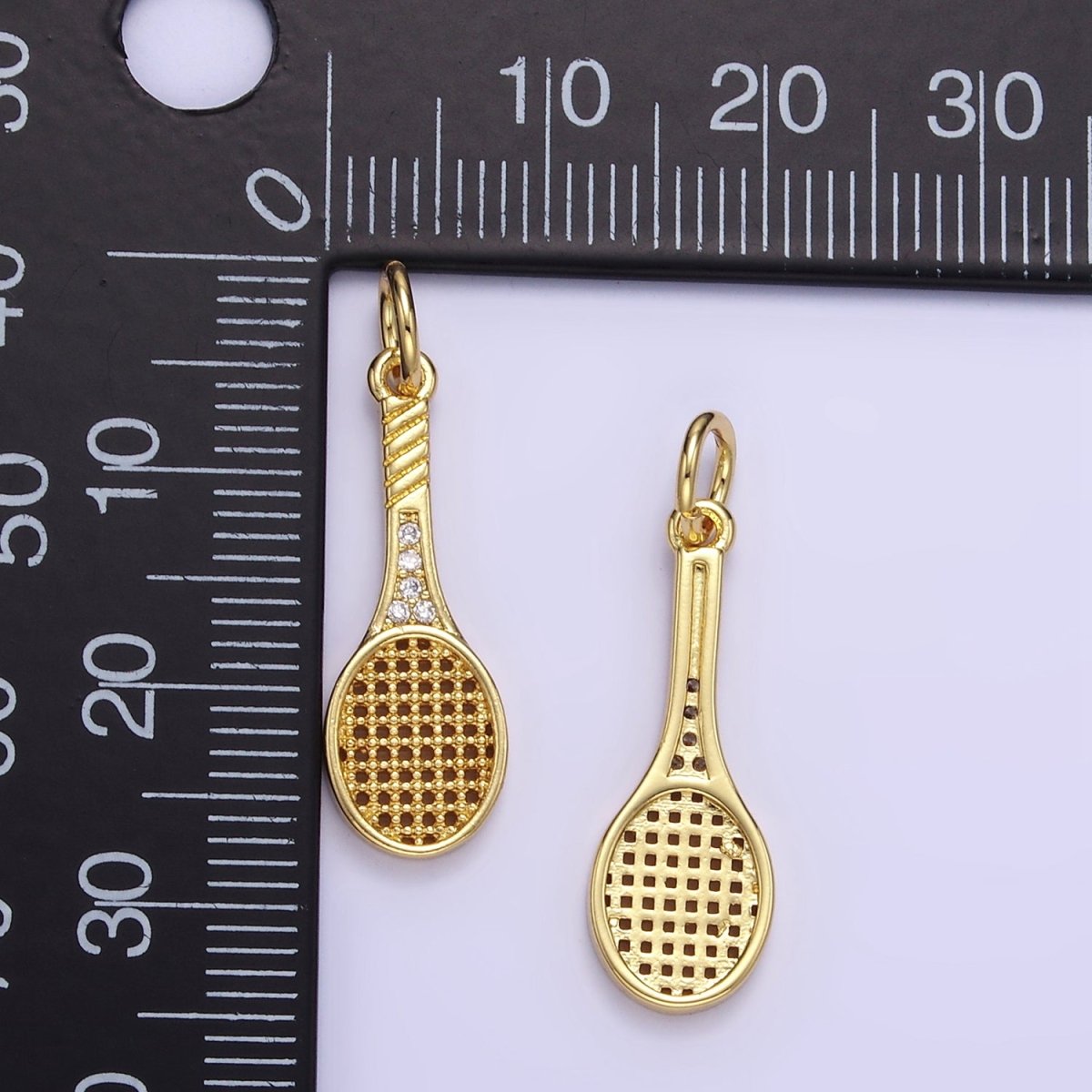 24K Gold Filled Micro Paved CZ Tennis Racket Charm in Gold & Silver | AG888