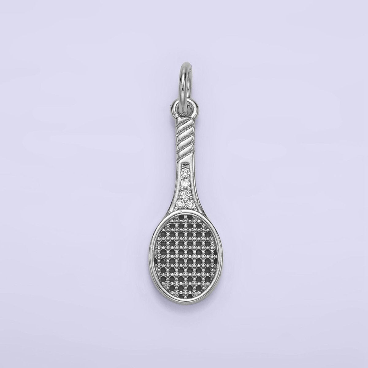 24K Gold Filled Micro Paved CZ Tennis Racket Charm in Gold & Silver | AG888