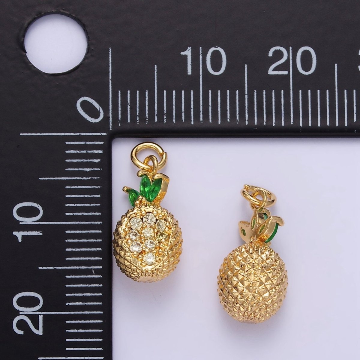 24K Gold Filled Micro Paved CZ Textured Pineapple Fruit Charm | E367