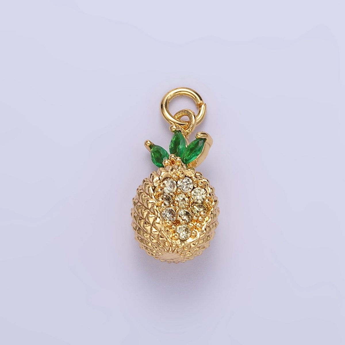 24K Gold Filled Micro Paved CZ Textured Pineapple Fruit Charm | E367