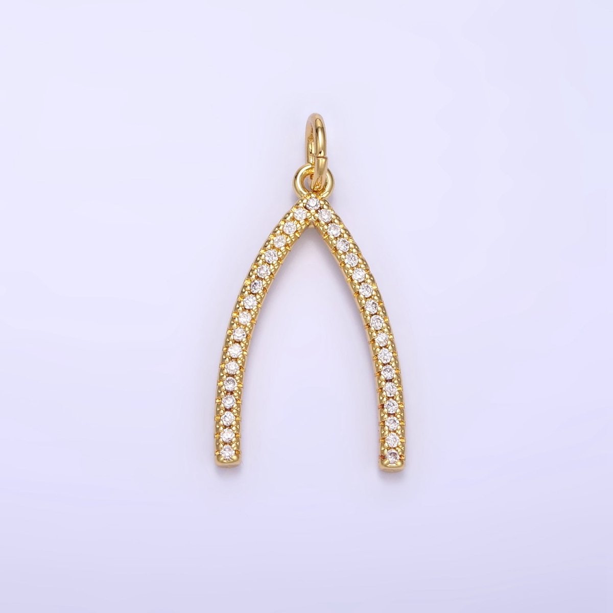 24K Gold Filled Micro Paved CZ Wishbone Charm | E340