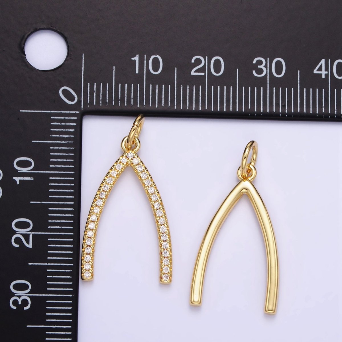 24K Gold Filled Micro Paved CZ Wishbone Charm | E340