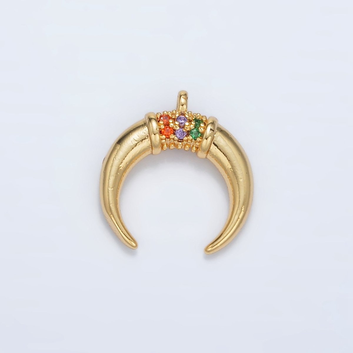 24K Gold Filled Micro Paved Multicolor Crescent Moon Celestial Charm | N-717