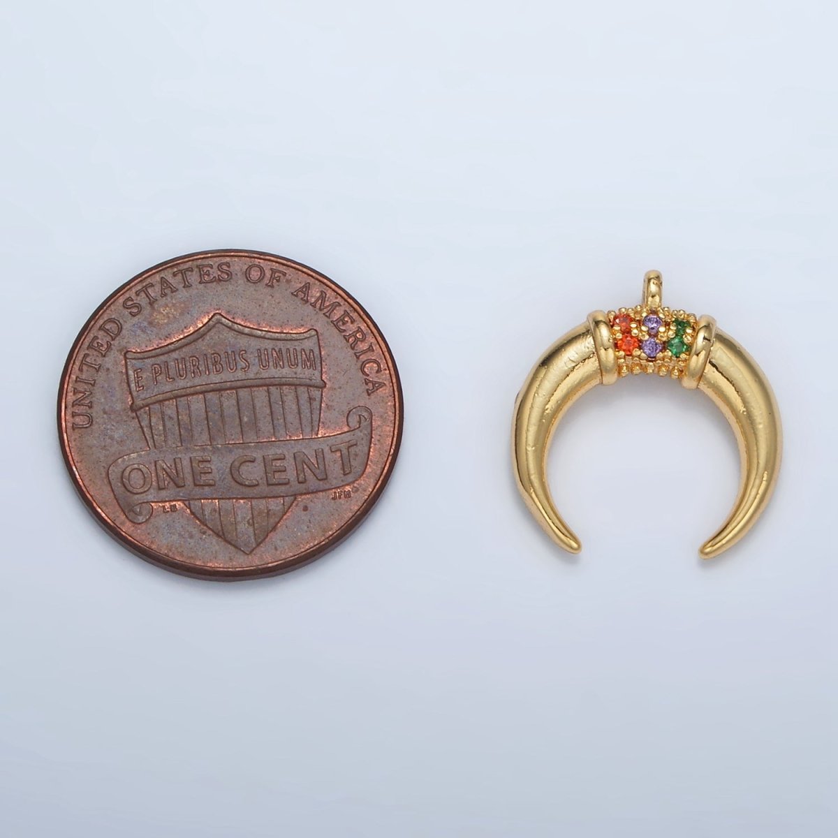 24K Gold Filled Micro Paved Multicolor Crescent Moon Celestial Charm | N-717