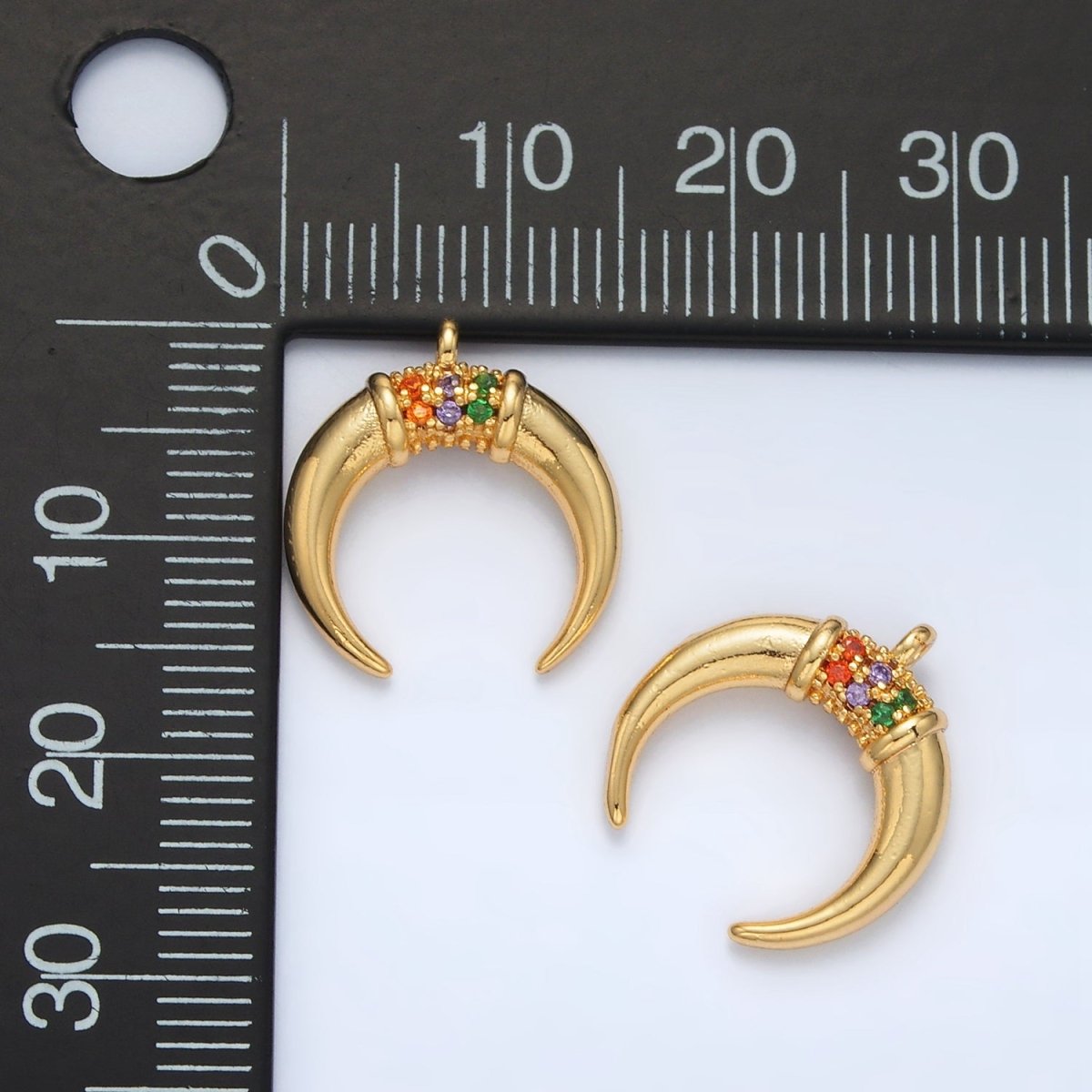 24K Gold Filled Micro Paved Multicolor Crescent Moon Celestial Charm | N-717