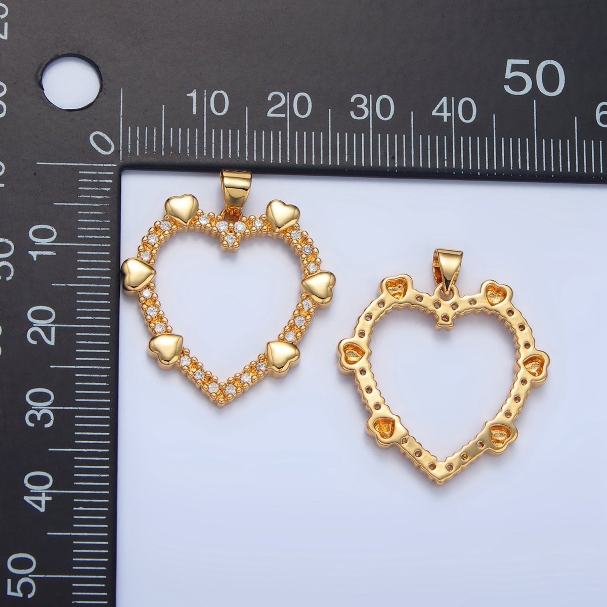 24K Gold Filled Micro Paved Multiple Open Heart Pendant | AA137