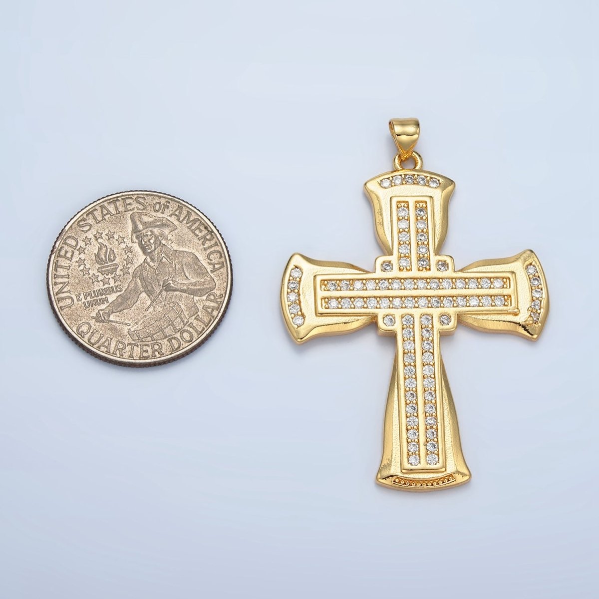 24K Gold Filled Micro Paved Religious Cross Pendant | AA-801