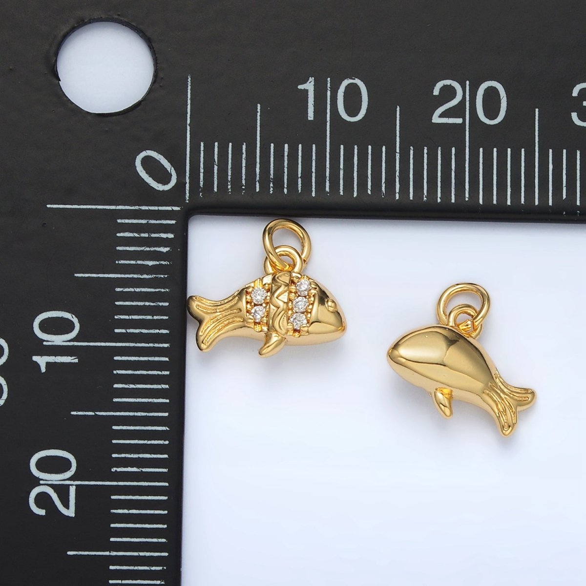 24K Gold Filled Micro Paved Tiny Fish Charm | AC-156