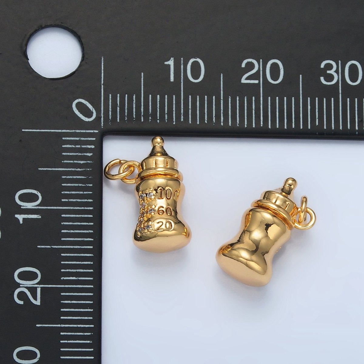 24K Gold Filled Mini Baby Bottle Micro Paved CZ Multidimensional Charm | AG905