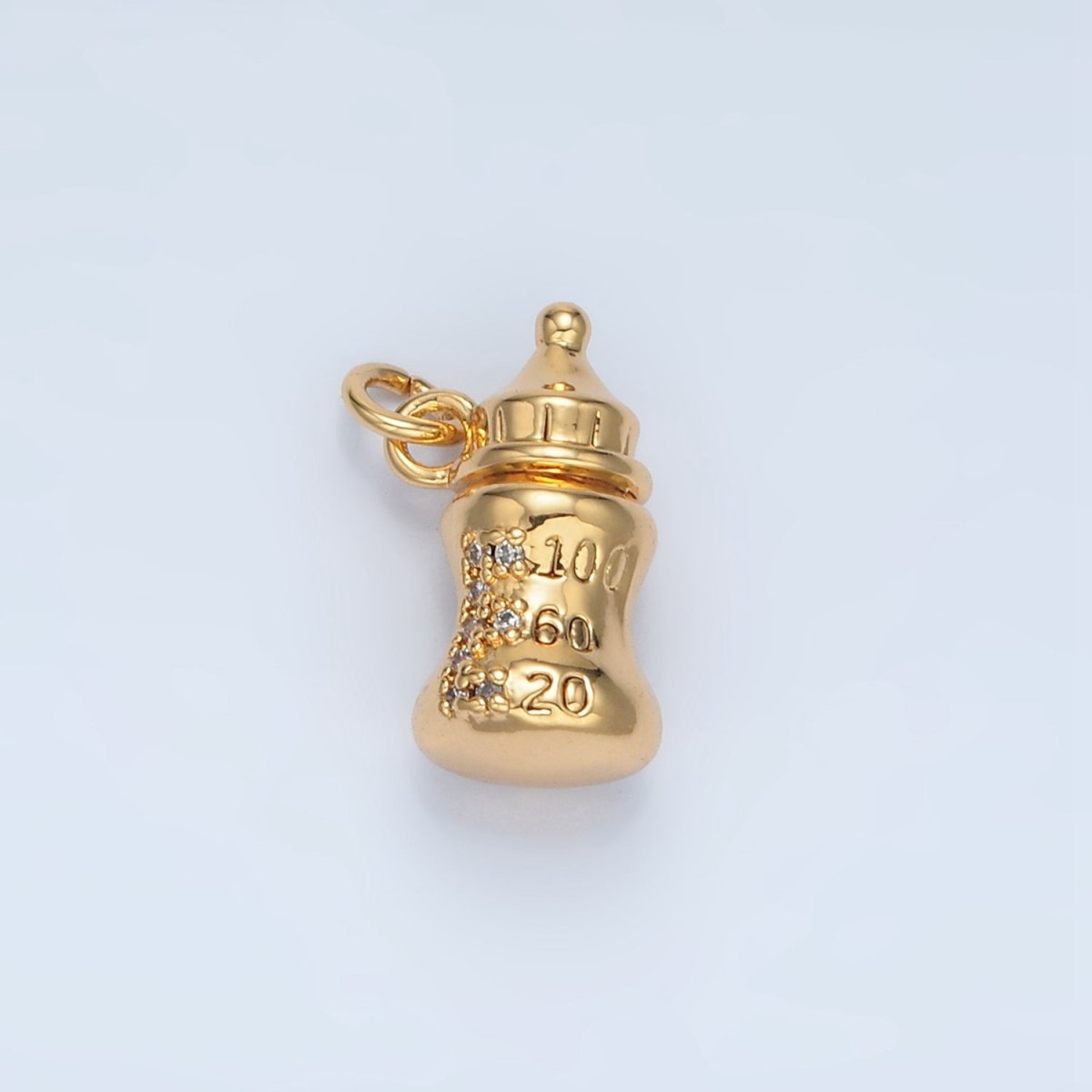 24K Gold Filled Mini Baby Bottle Micro Paved CZ Multidimensional Charm | AG905