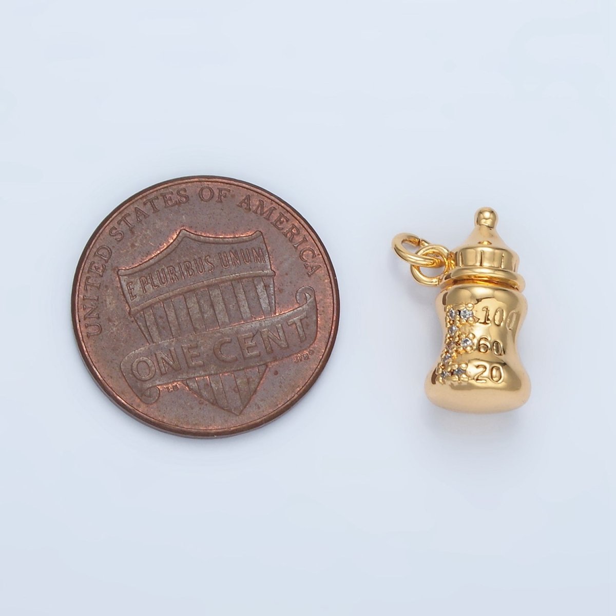 24K Gold Filled Mini Baby Bottle Micro Paved CZ Multidimensional Charm | AG905
