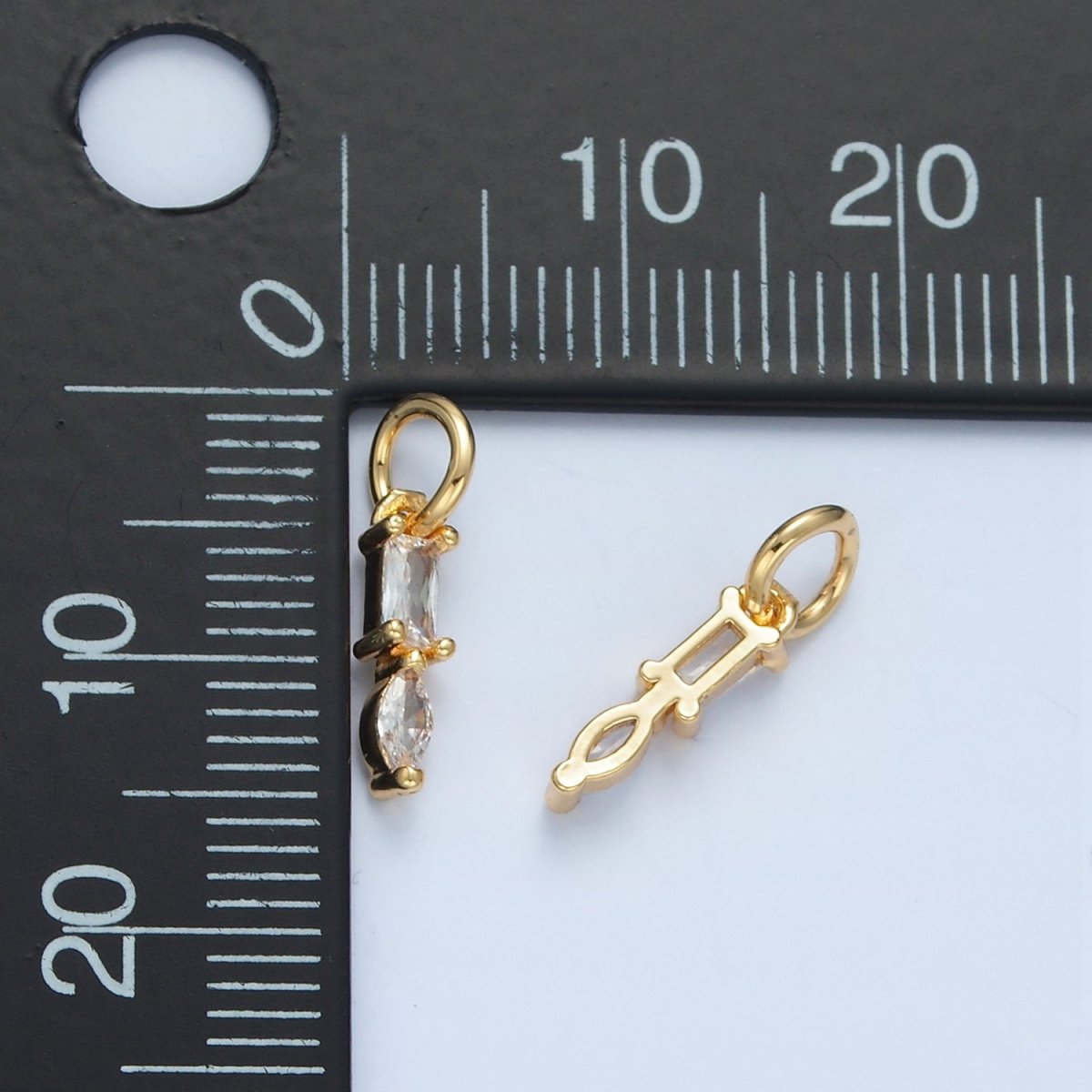 24K Gold Filled Mini Baguette Marquise CZ Linear Drop Charm | X279