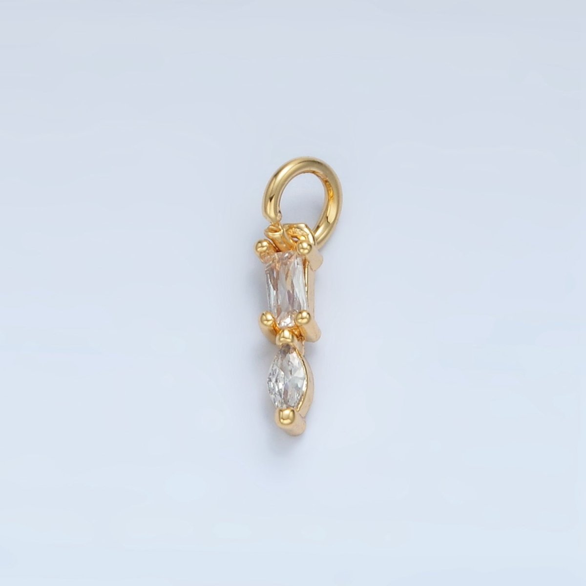 24K Gold Filled Mini Baguette Marquise CZ Linear Drop Charm | X279
