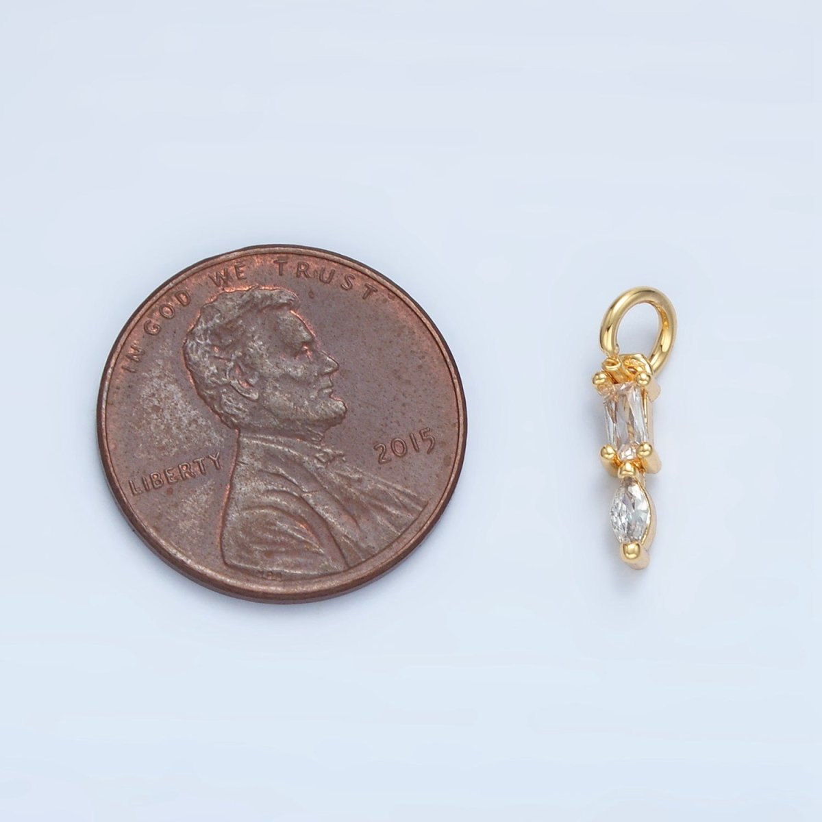 24K Gold Filled Mini Baguette Marquise CZ Linear Drop Charm | X279