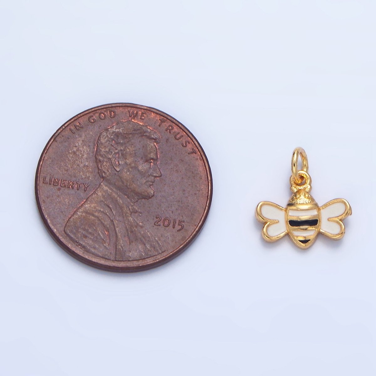 24K Gold Filled Mini Bumble Bee Insect Black White Enamel Charm | X826