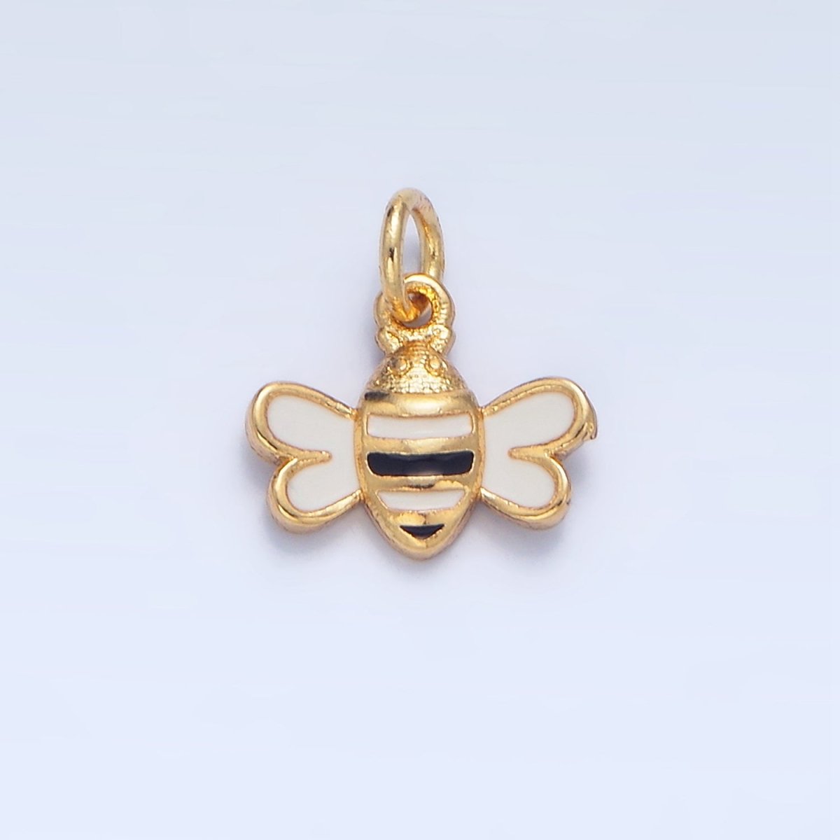 24K Gold Filled Mini Bumble Bee Insect Black White Enamel Charm | X826
