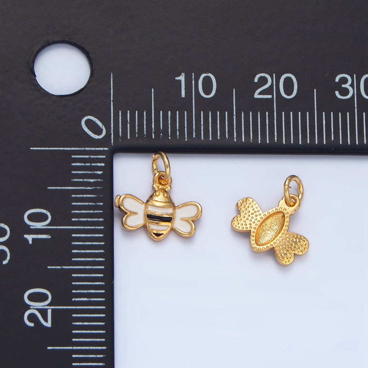 24K Gold Filled Mini Bumble Bee Insect Black White Enamel Charm | X826