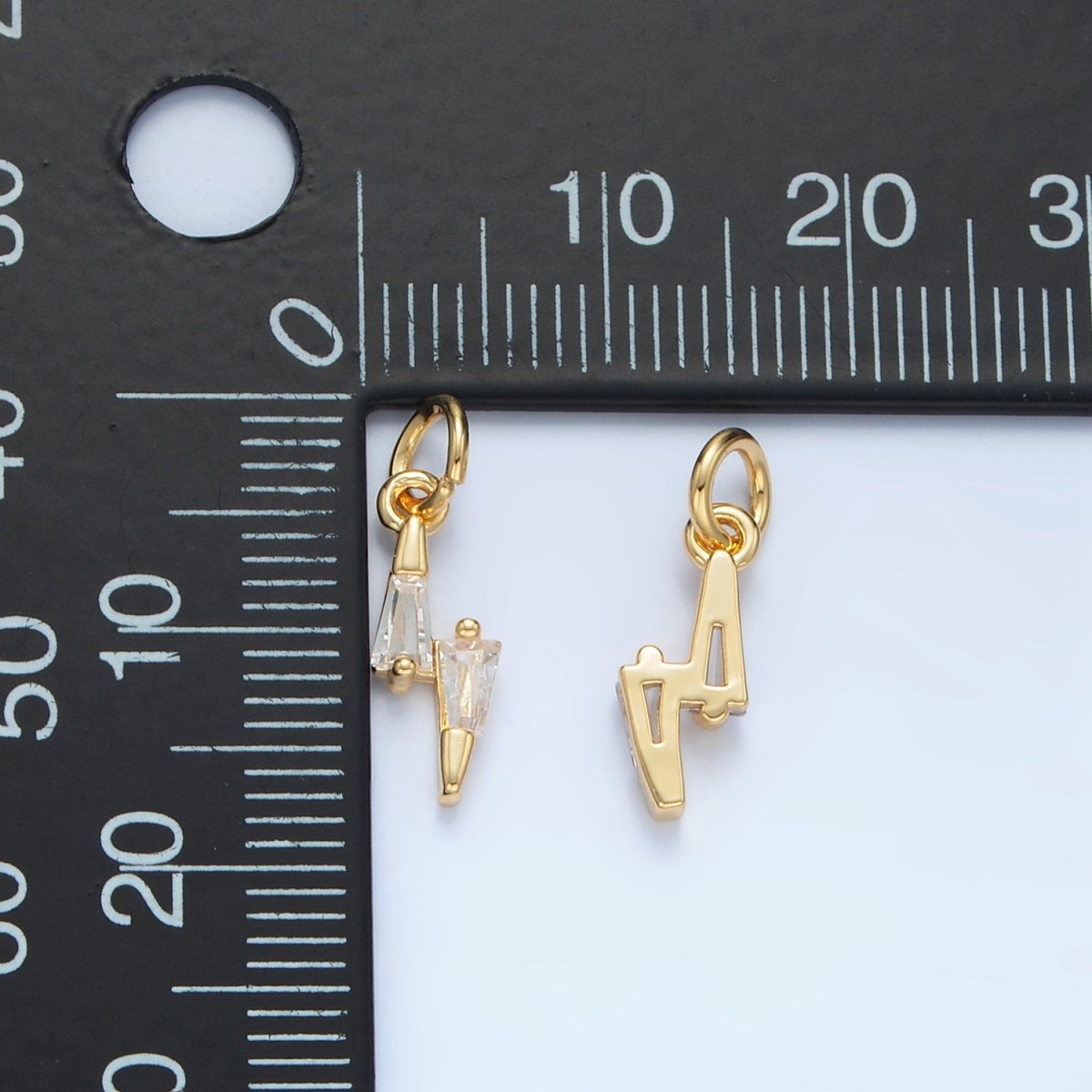 24K Gold Filled Mini Clear CZ Baguette Lightning Bolt Weather Charm | X278
